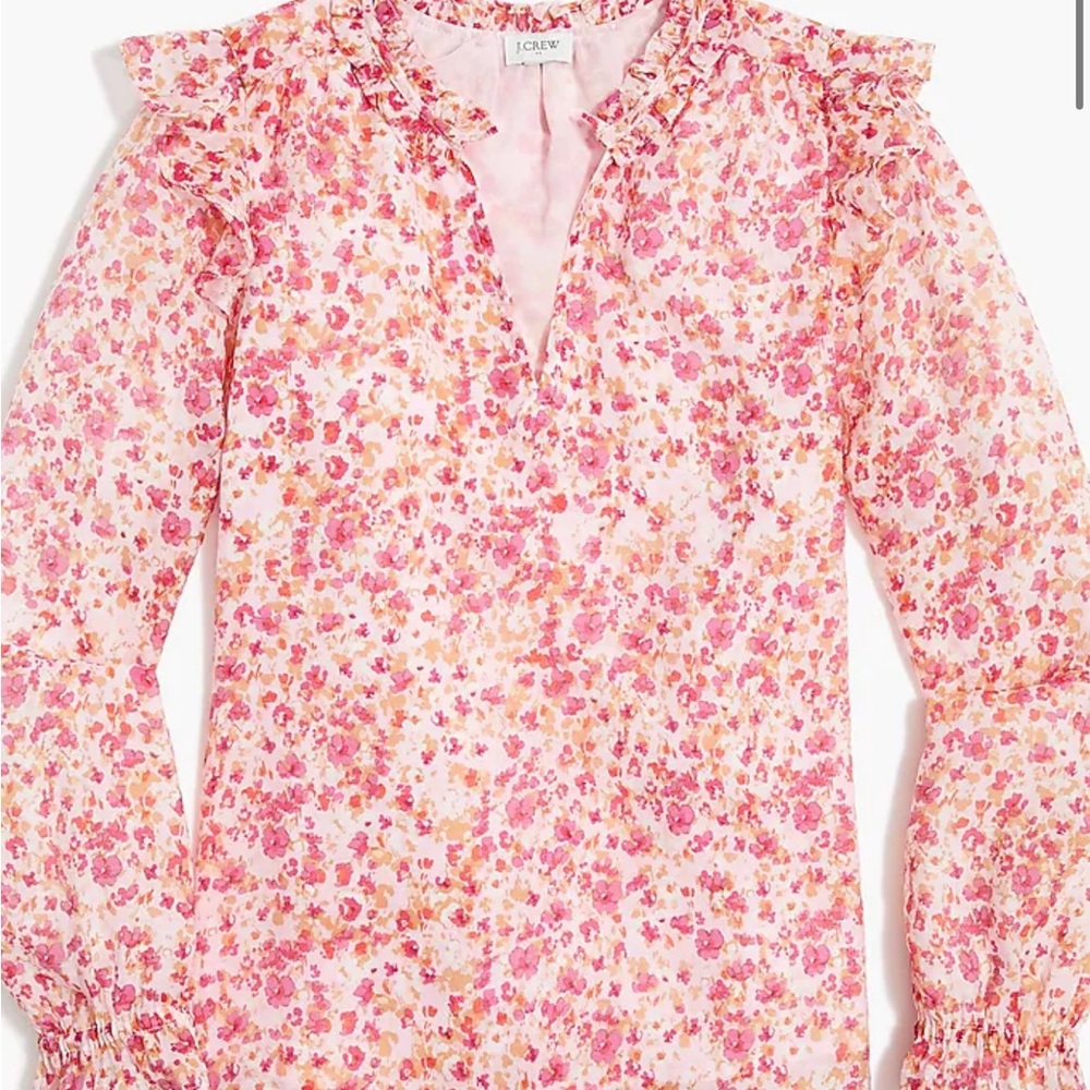 J. Crew Pink Floral Ruffle Blouse
